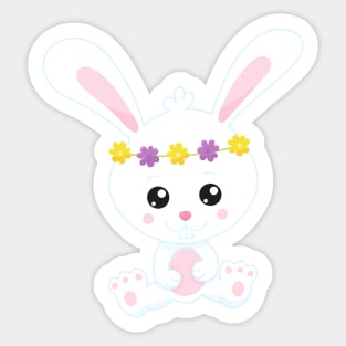 Cute Bunny, Little Bunny, White Bunny, Flowers Sticker